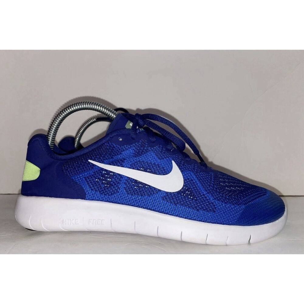 Nike Free Blue White Swoosh Lime Green Sz 7 Youth Wmn 8-8.5 Equivalent Sneakers - Picture 2 of 7